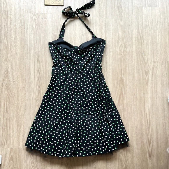 Vintage Pulse Polka Dot Halter Midi Swing Dress - Picture 4 of 5